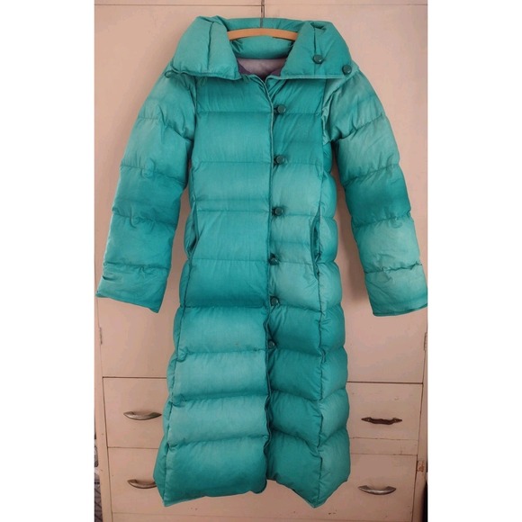 MIYA AND YOSHI Jackets & Blazers - Vtg Reversible Down Coat Sz XS Miya Yoshi Green Gray Puffy Warm Long Cotton